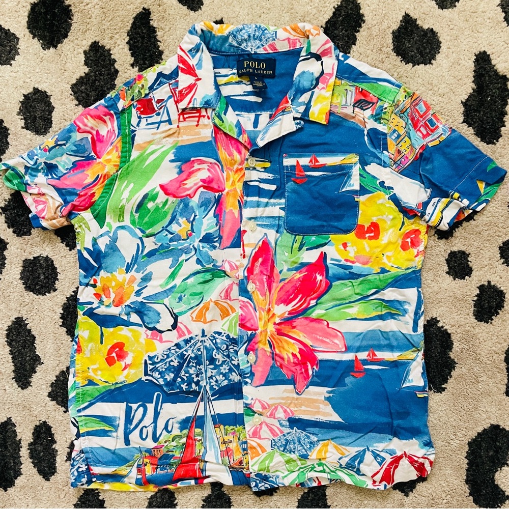 Polo by Ralph Lauren Multicolor Floral Sailboat Kids Shirt